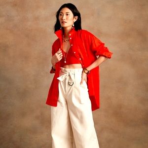 NWOT Banana Republic Oversized Linen Shirt Size M Color: red poppy